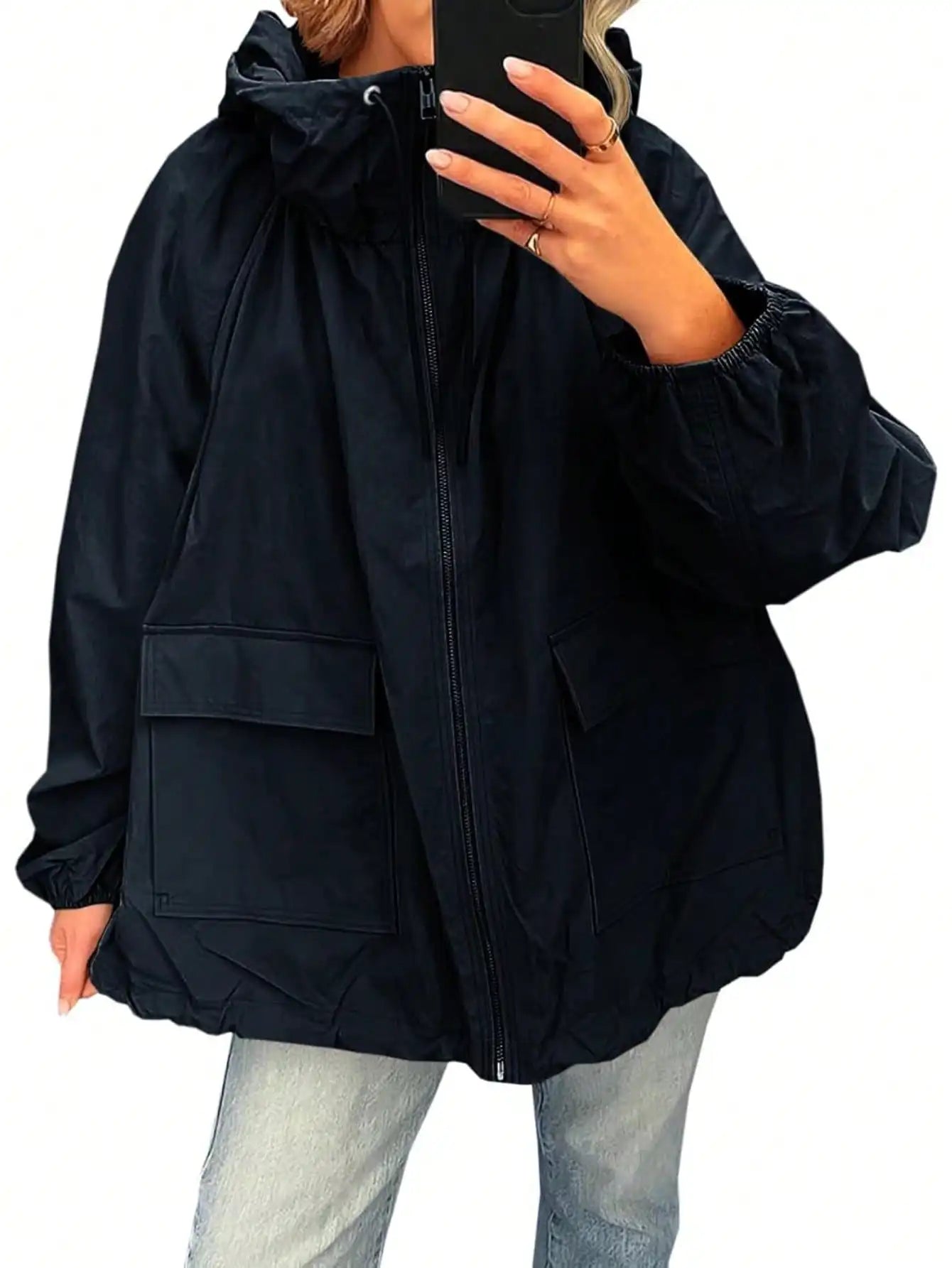 Women Waterproof Lightweight Hooded Nylon Windbreaker Jacket