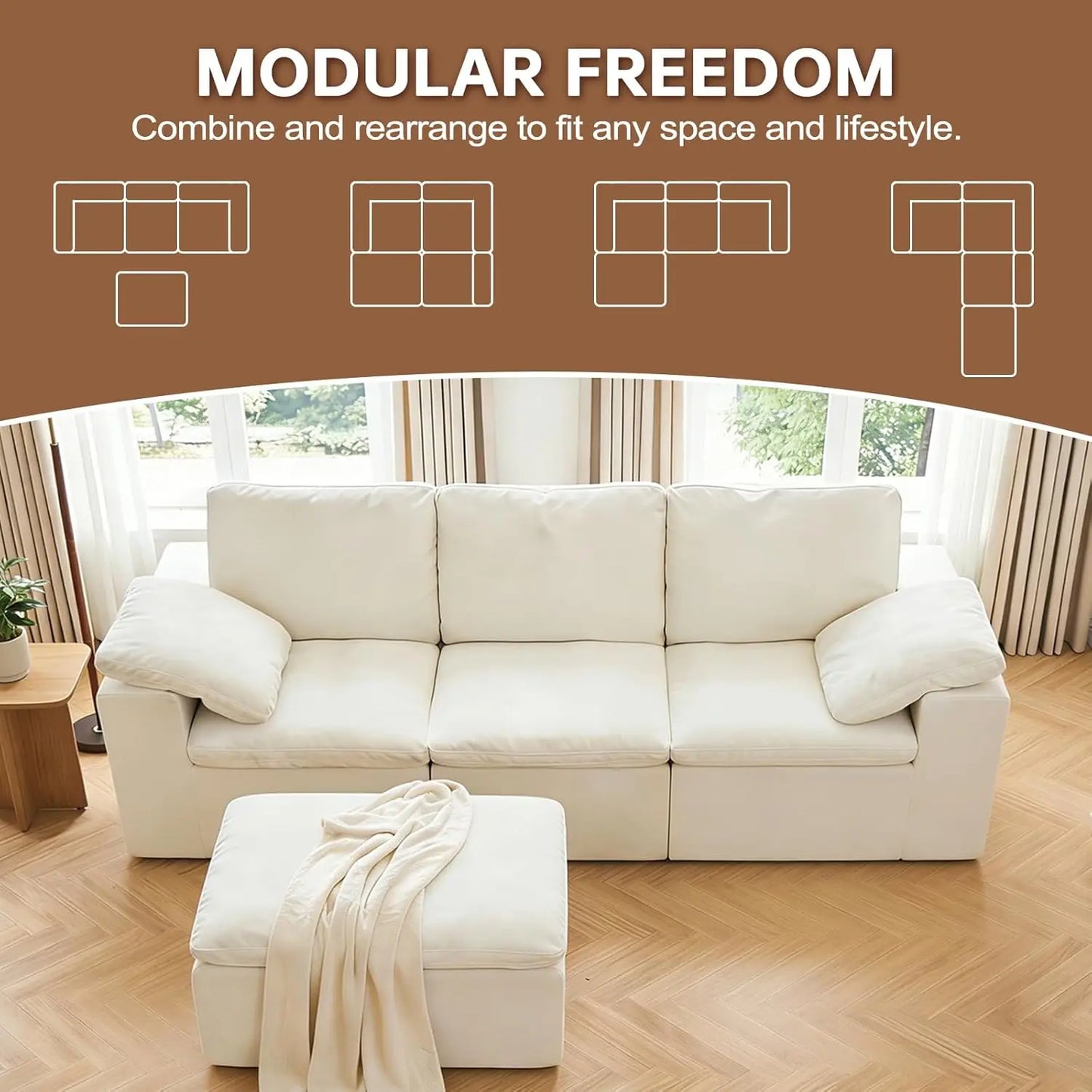 Modern L Shaped Sofa Sectional With Chenille Upholstery And Ottoman