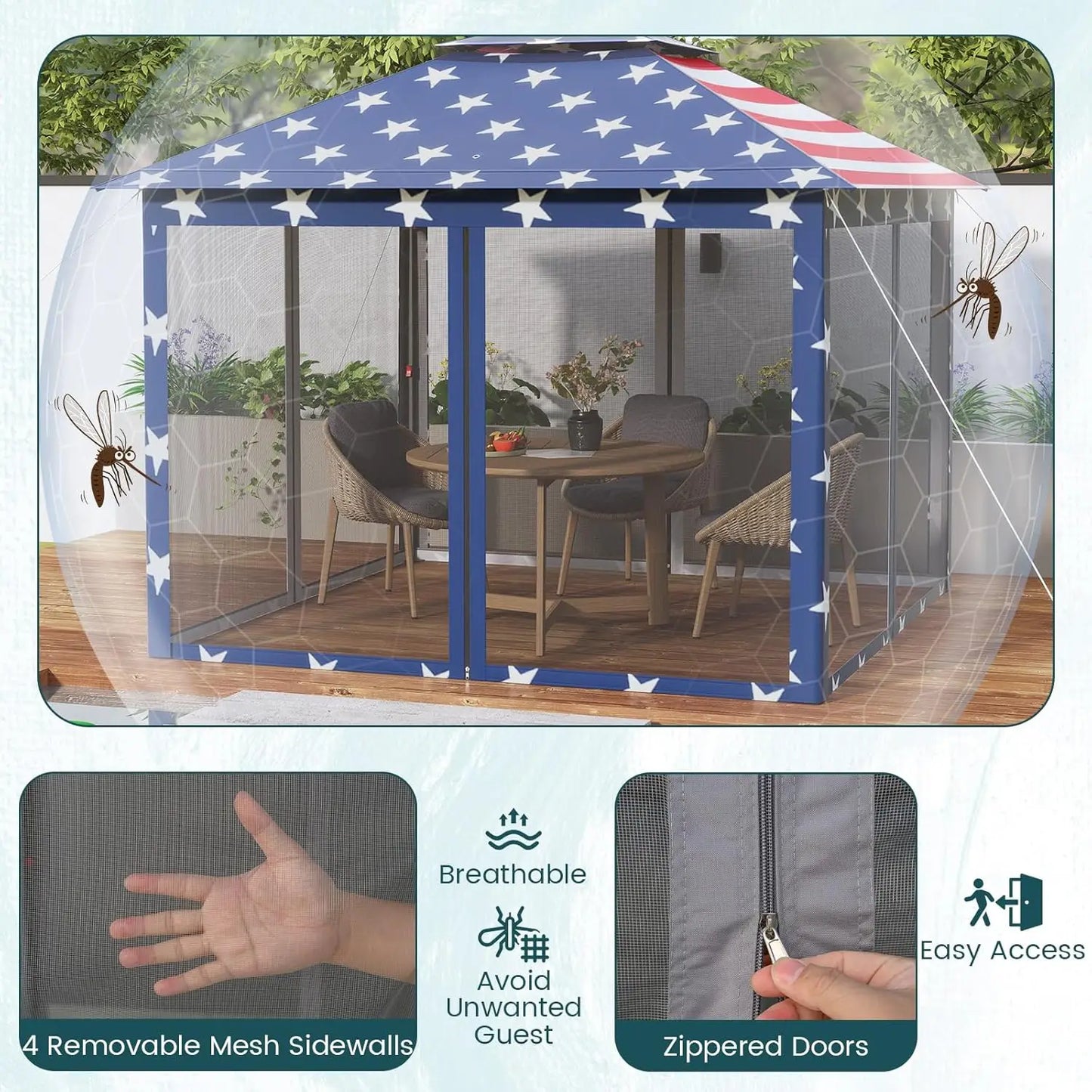 Portable Pop Up Gazebo Canopy Shelter With Mesh Netting Sidewalls