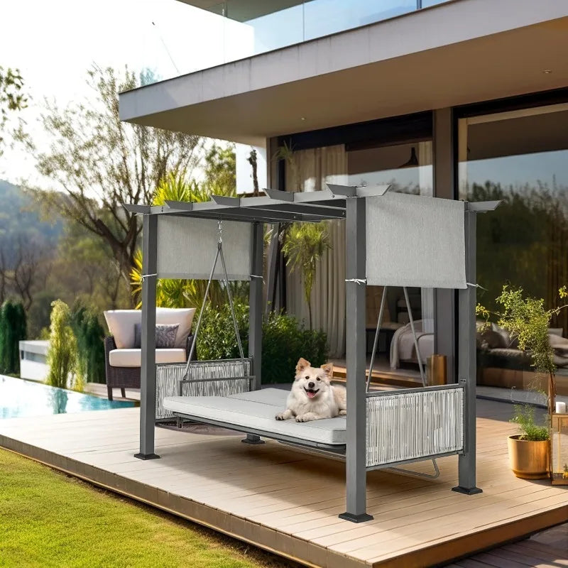 2-In-1 Convertible Porch Swing Bed With Wicker Armrests