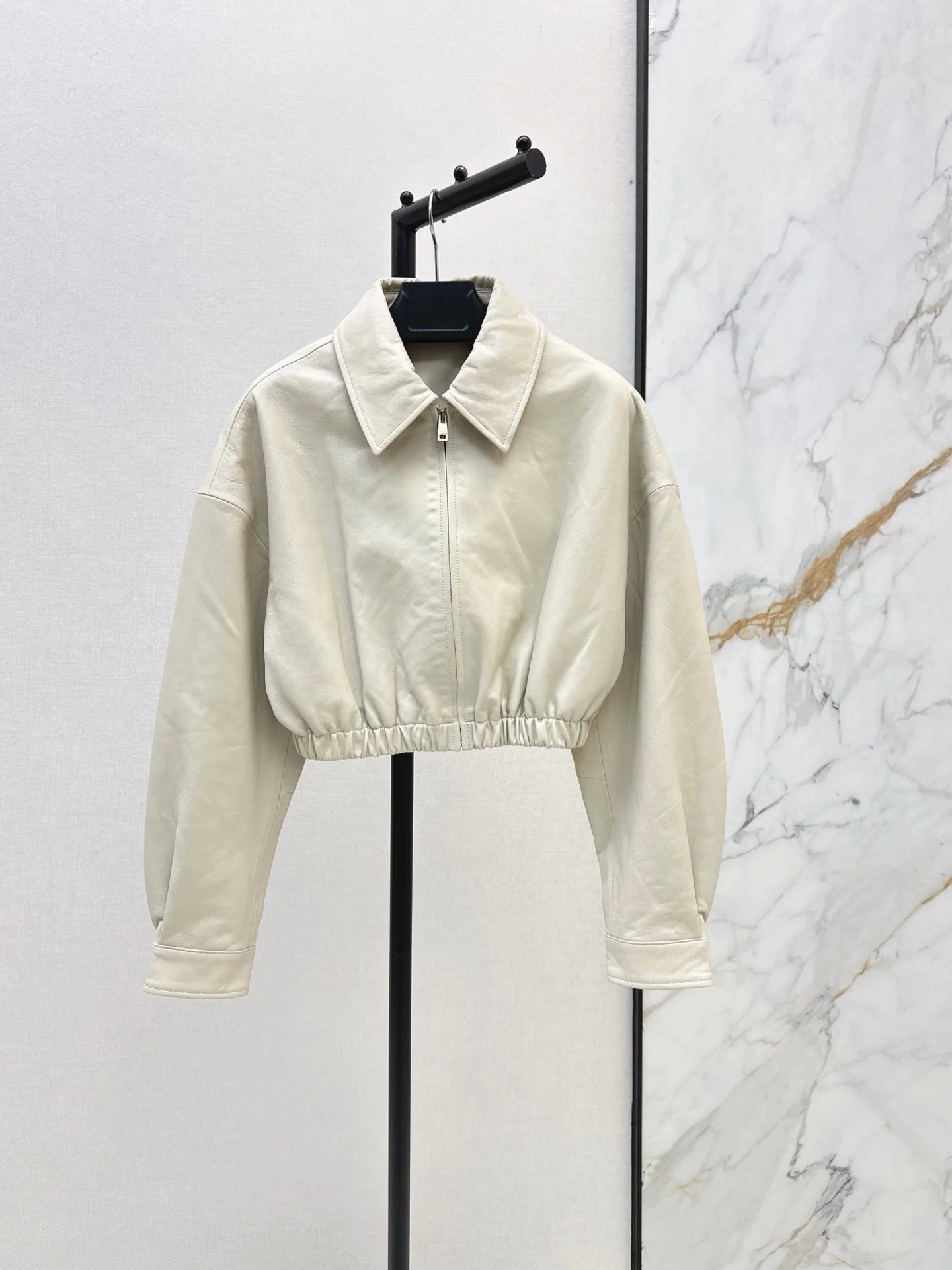 Autumn Winter Women's Leather Notch Collar Zipper Jacket