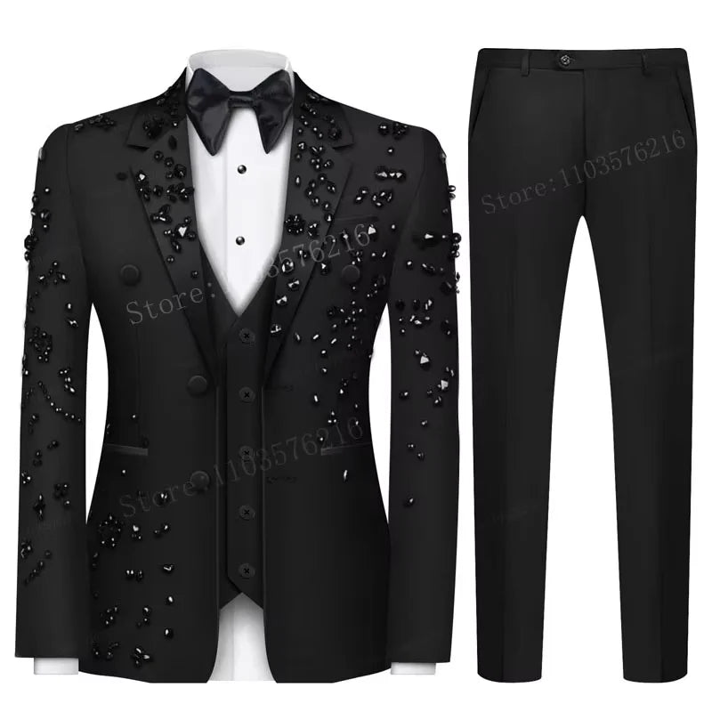 Olibexley Upscale Men's Beaded Crystal Two Piece Suit