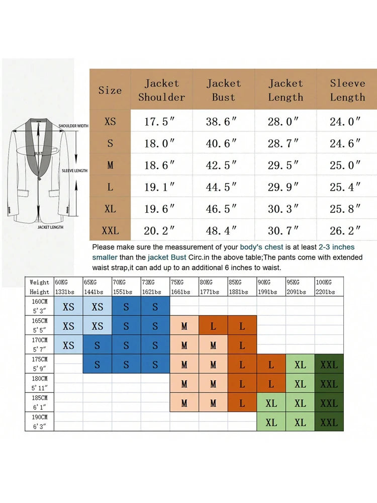 Men's Jacquard 2 Piece Suit Set Slim Fit Double Breasted