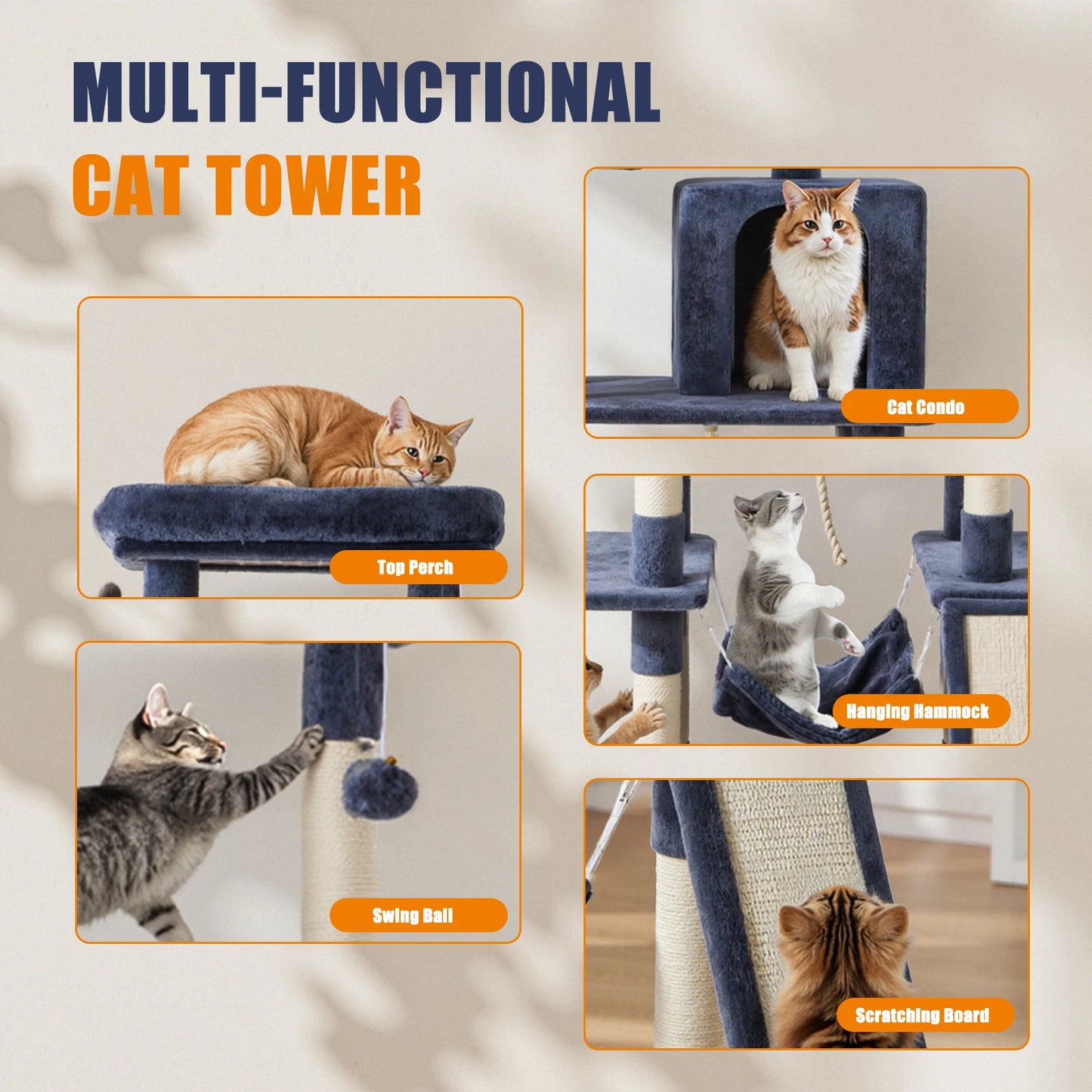 JHK Multilevel Cat Tree Climbing Tower With Sisal Scratching Posts