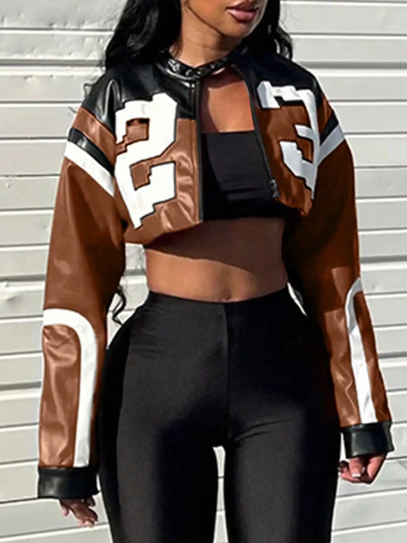 Clubwea Womens Faux Leather Motorcycle Jacket Zipper Bomber