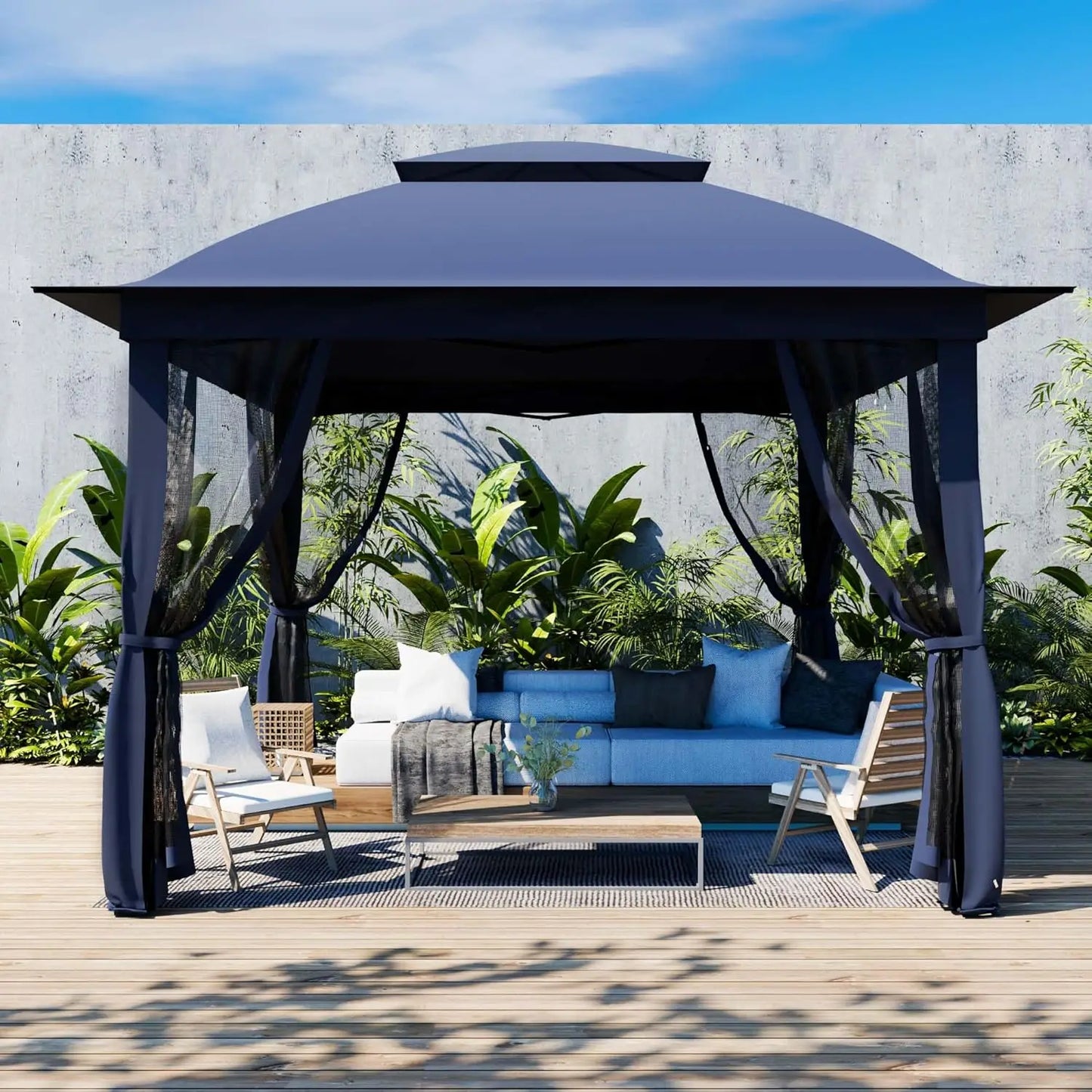 Heavy-Duty Gazebo With Mosquito Netting And Double Roofs