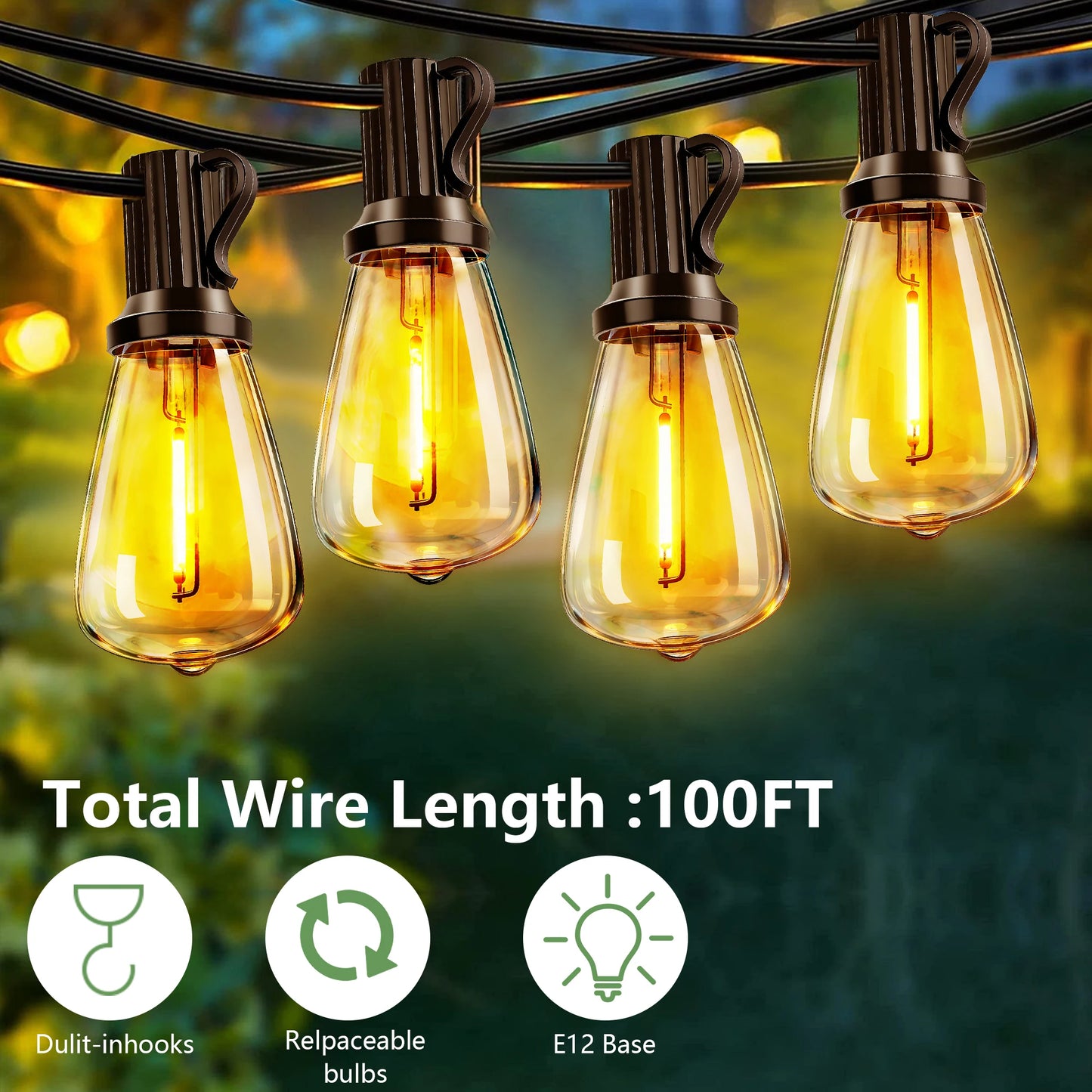 ARLGSITE Solar Outdoor LED String Lights IP65 Waterproof Patio