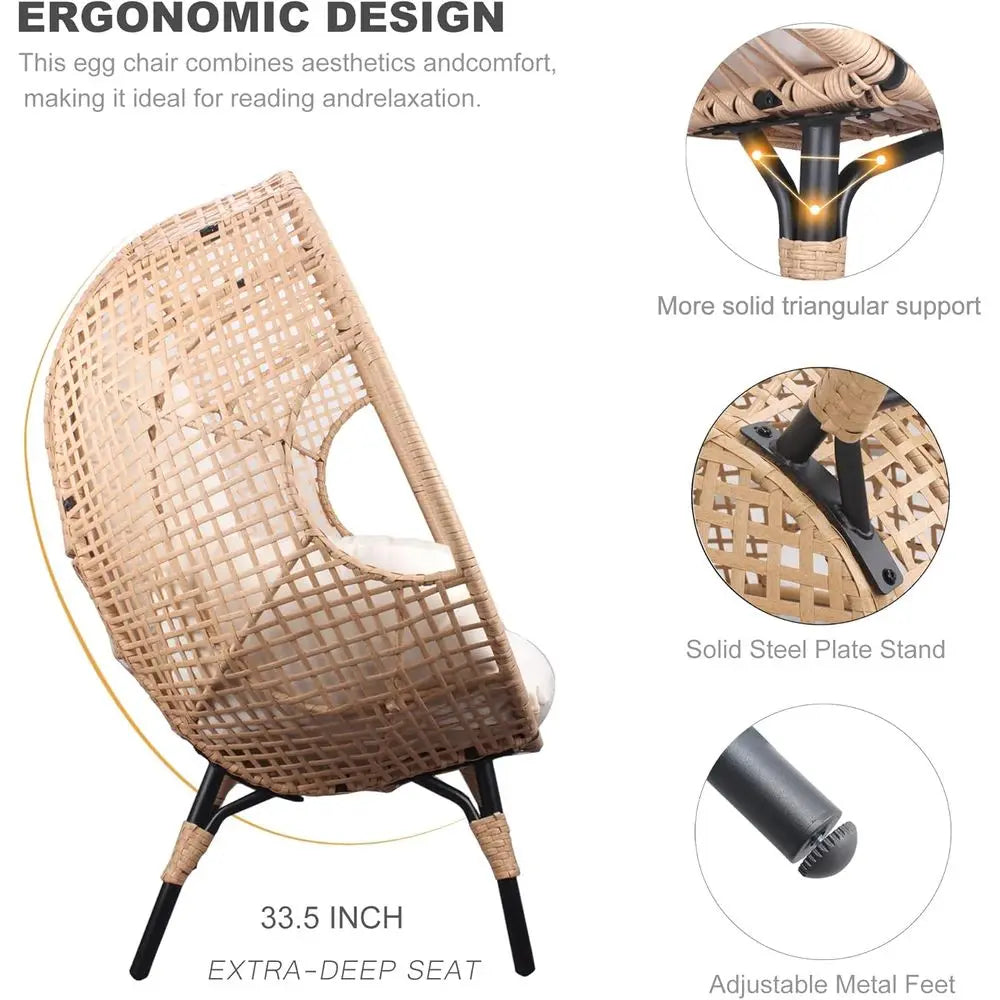 Double Set Indoor Outdoor Wicker Egg Chairs With Cushions