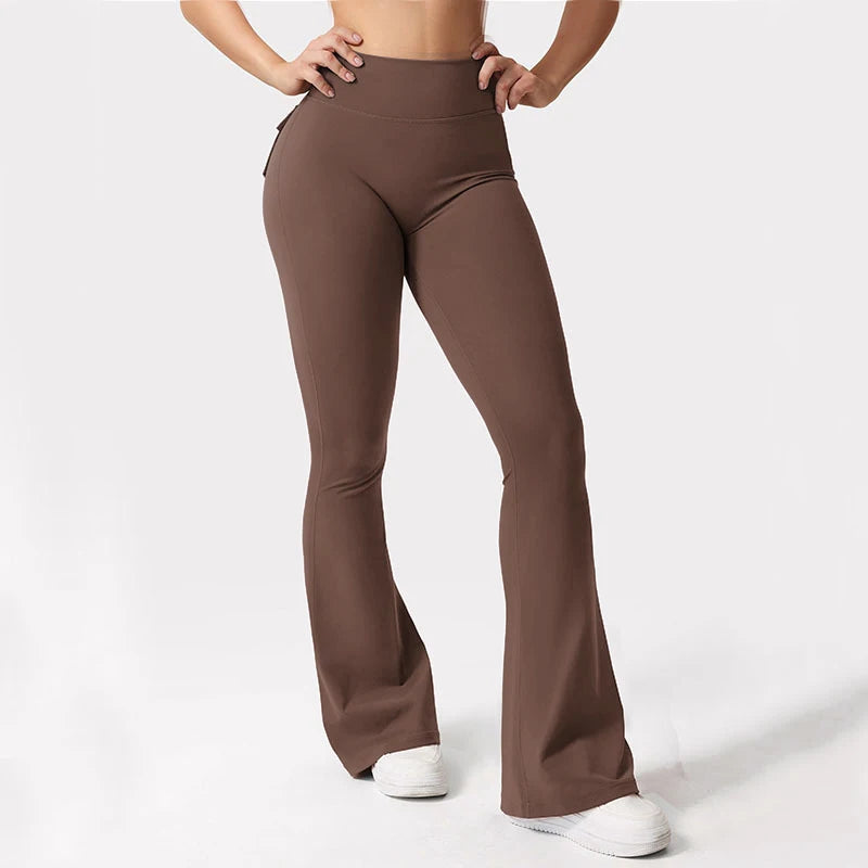 Women's Yoga Flare Trousers High-Waisted Tummy Control With Pockets