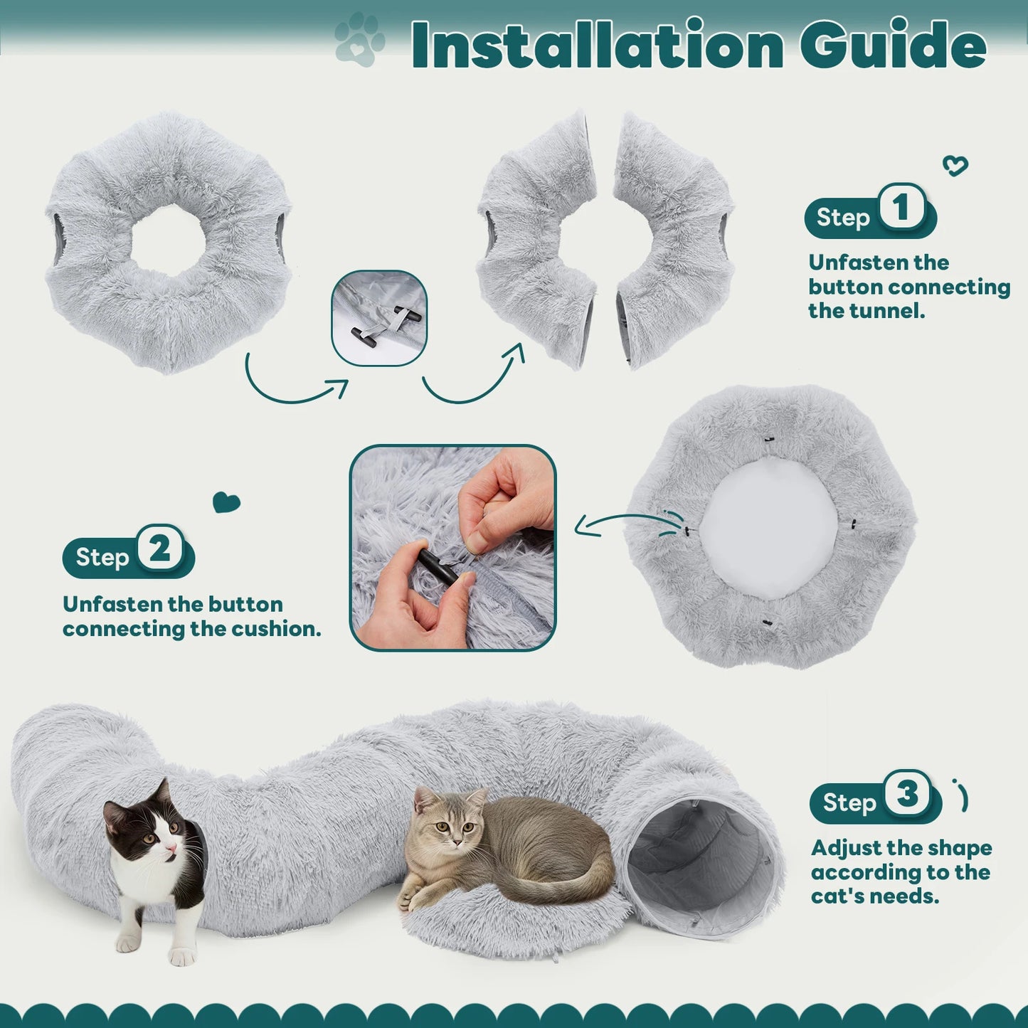 JHK Doughnut Cat Tunnel Bed With Plush Interior For Pets