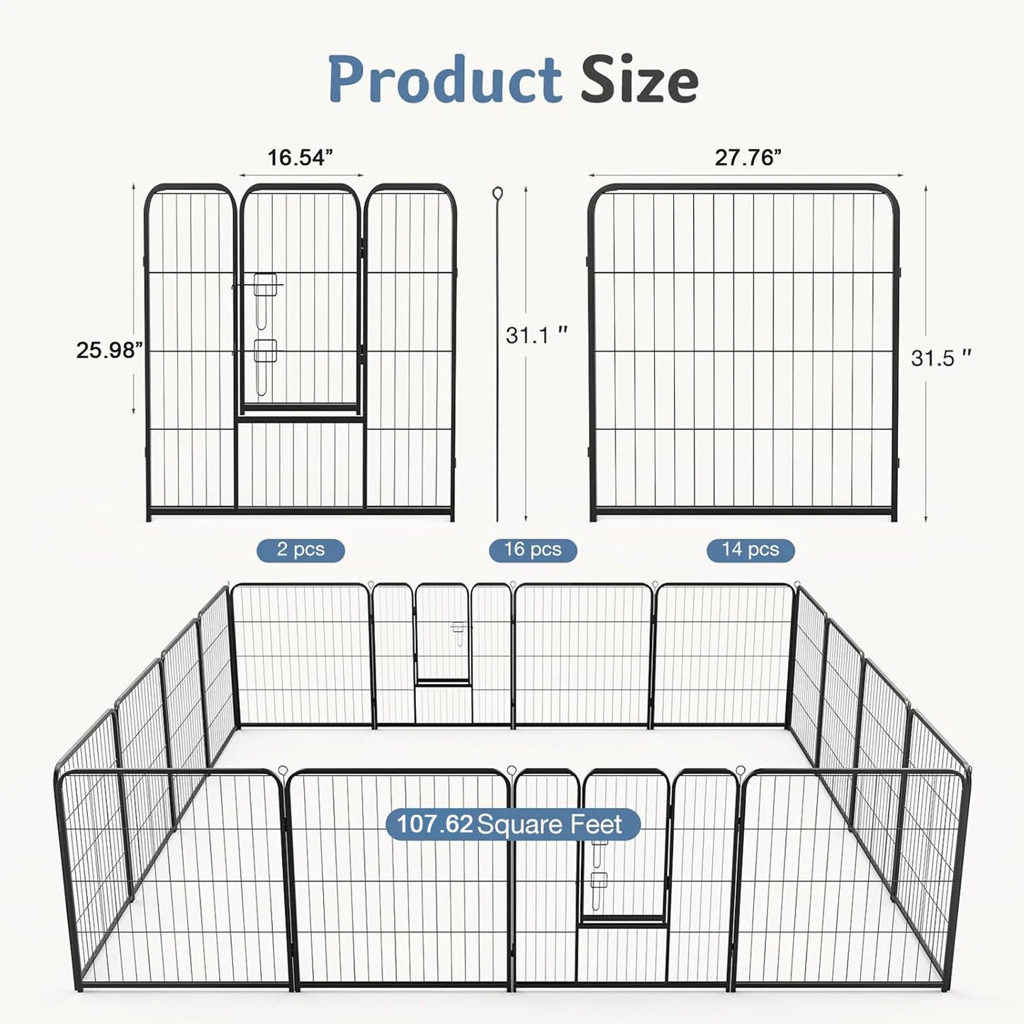 JHK Foldable Sturdy Metal Dog Playpen For Indoor Outdoor