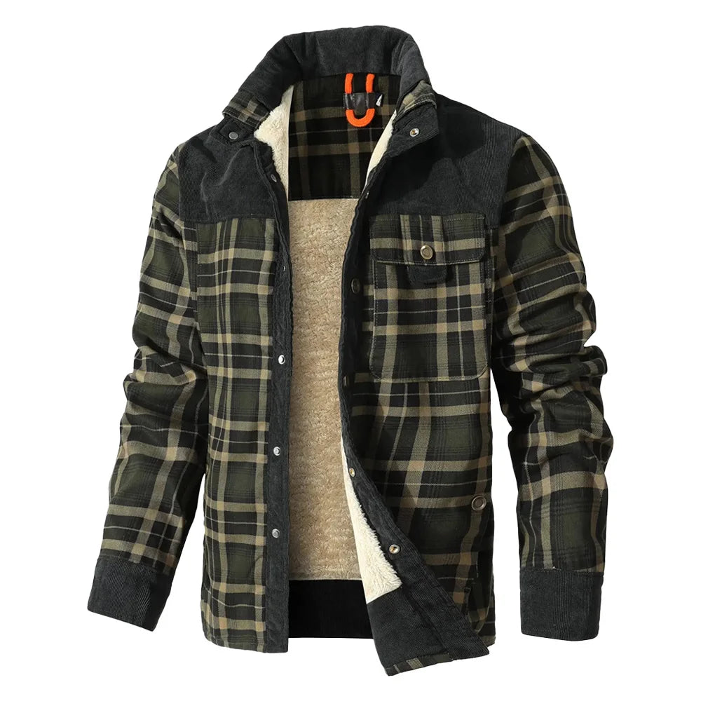 Men's Winter Windproof Bomber Jacket With Plaid Sherpa Lined Flannel