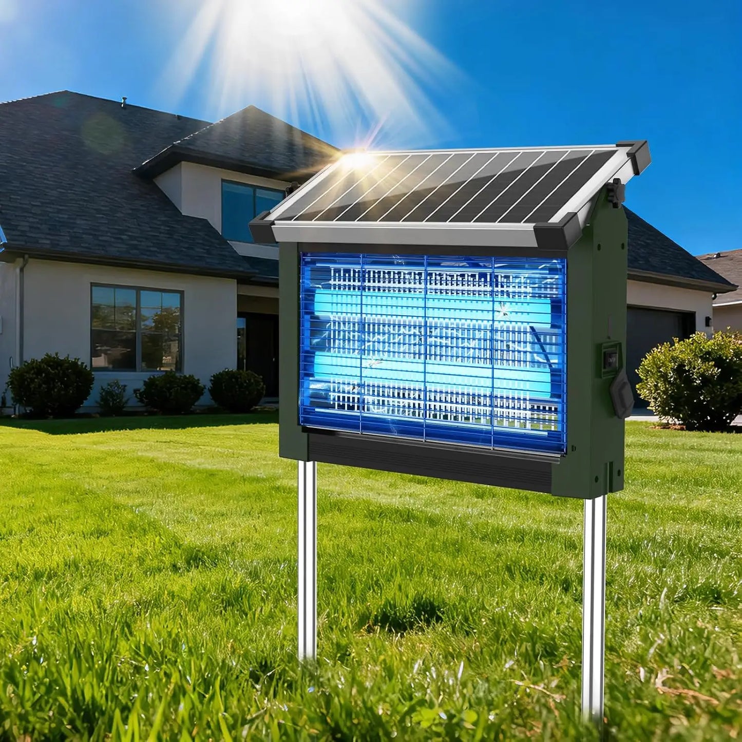 Solar Outdoor Insect Zapper With 4500V Protection And Weatherproof Housing