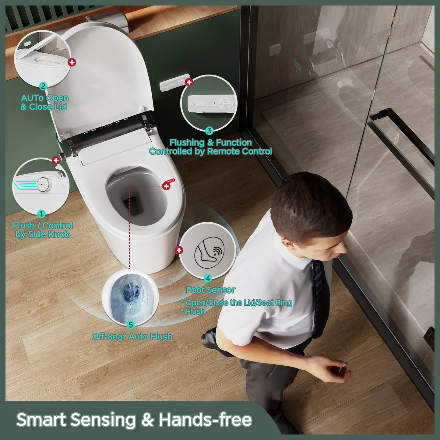 Elongated Smart Toilet With Bidet Foam Dispenser Voice Control