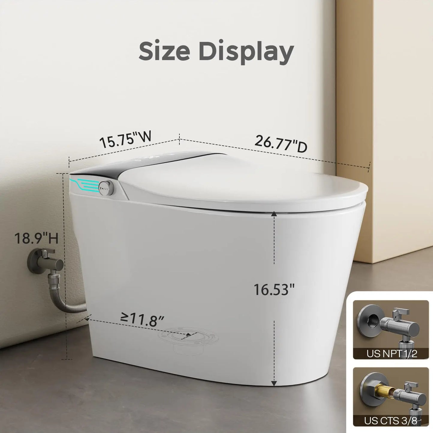 Elongated Smart Toilet With Bidet Foam Dispenser Voice Control
