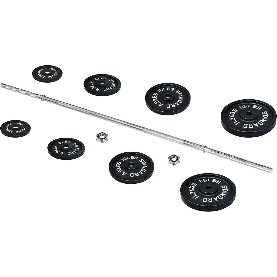 Cast Iron Weight Plates And Barbell Set With Star Locks