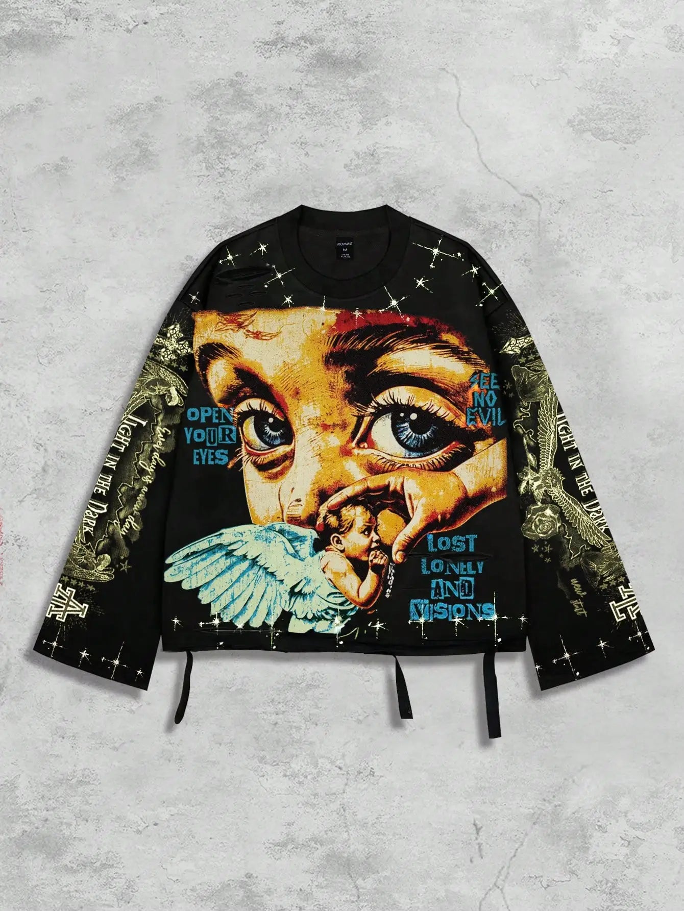 Men's Vintage Distressed Graphic Long Sleeve Tee Streetwear Inspired