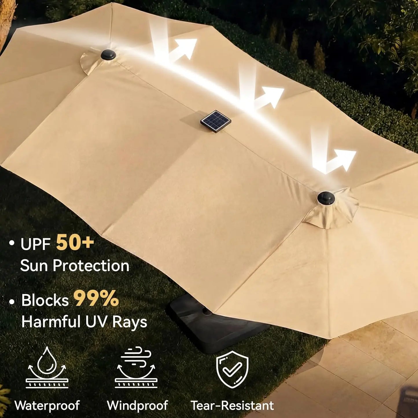 Patio DoubleSided Rectangular Umbrella With Crank And Base