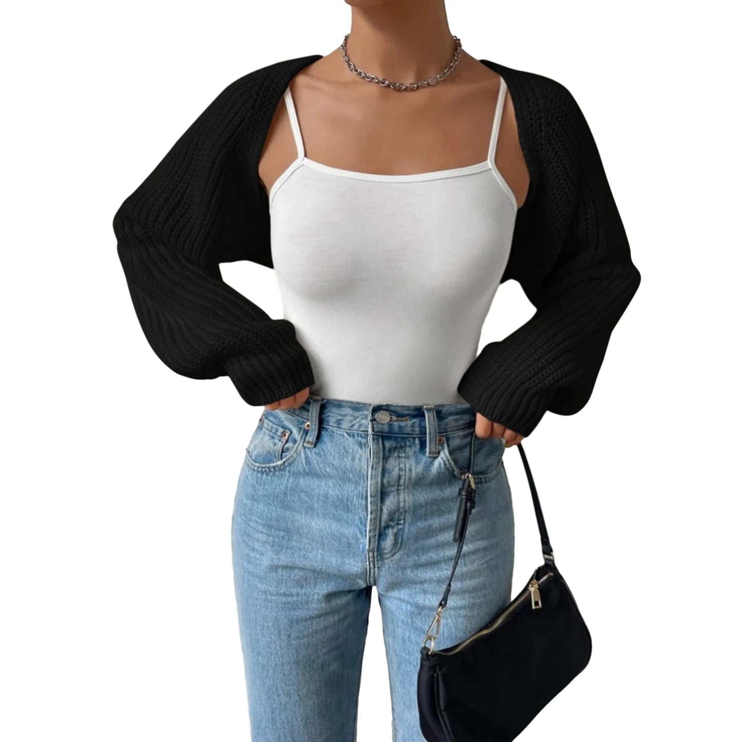 Hirigin Women's Open Front Cropped Cardigan Long Sleeve Knit