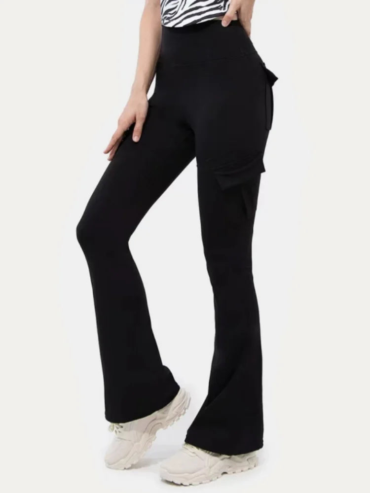 High Waist Yoga Leggings Butt Lifting Cargo Flare Pants Tummy Control
