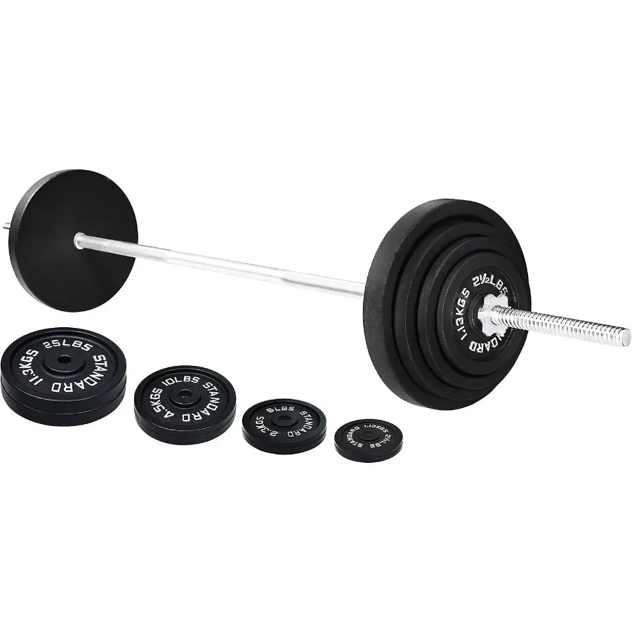 Cast Iron Weight Plates And Barbell Set With Star Locks