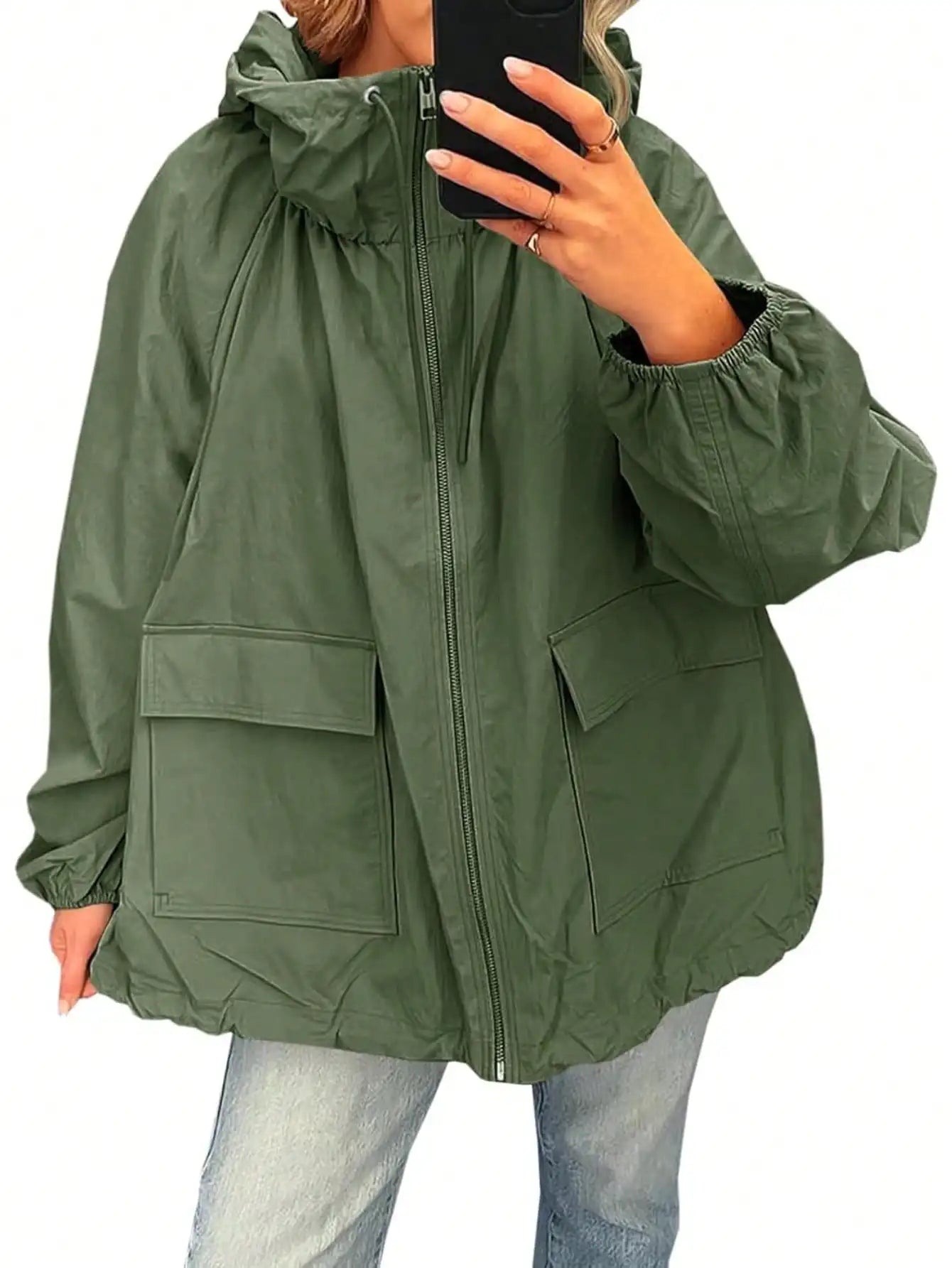 Women Waterproof Lightweight Hooded Nylon Windbreaker Jacket