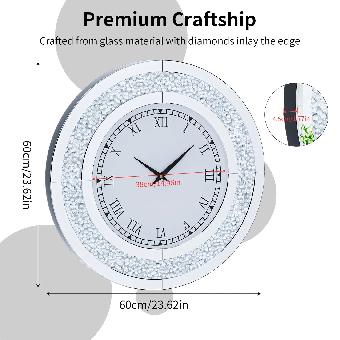Elegant Round Wall Clock With Crystal Accents For Living Room