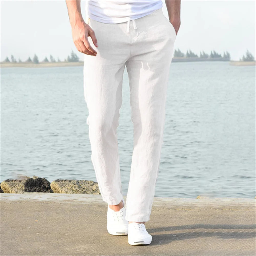 FURCW Men's Cotton Linen Pants Breathable Daily Wear