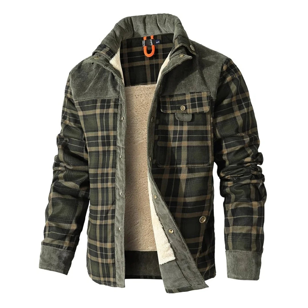 Men's Winter Windproof Bomber Jacket With Plaid Sherpa Lined Flannel