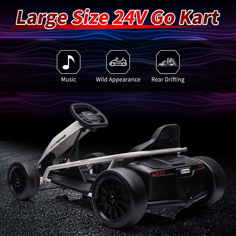 24V Electric Go Kart for Kids With Dual 300W Motors and Music