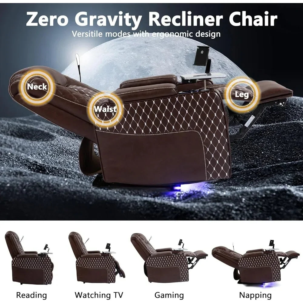 Zero Gravity Leather Recliner Chair With USB Ports And Tray