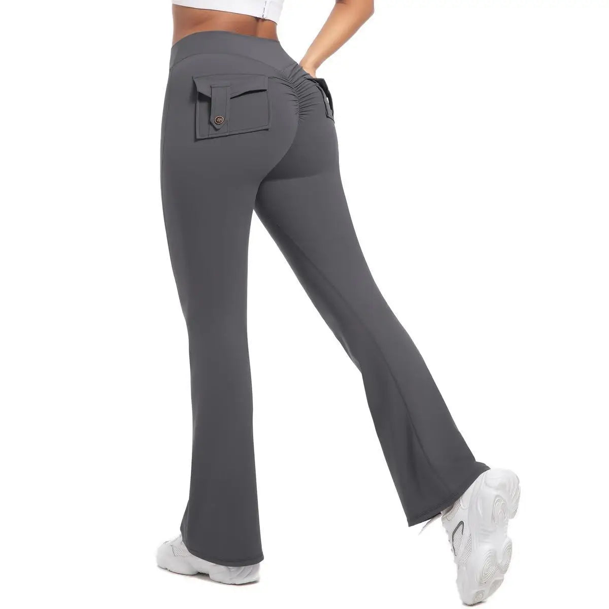 Women's Yoga Flare Trousers High-Waisted Tummy Control With Pockets
