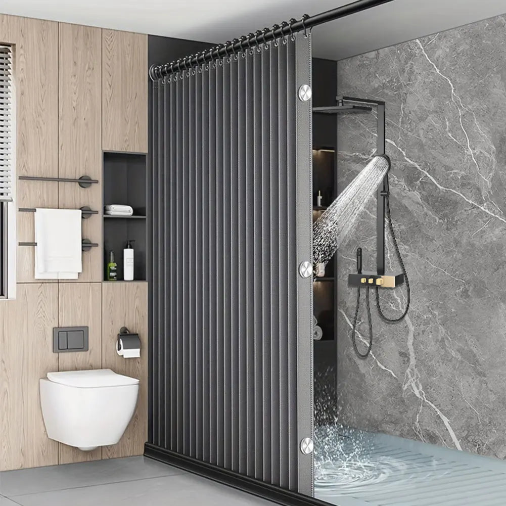 APWIKOGER Foldable Magnetic Shower Curtain With 14 Hooks Waterproof Bath Curtain