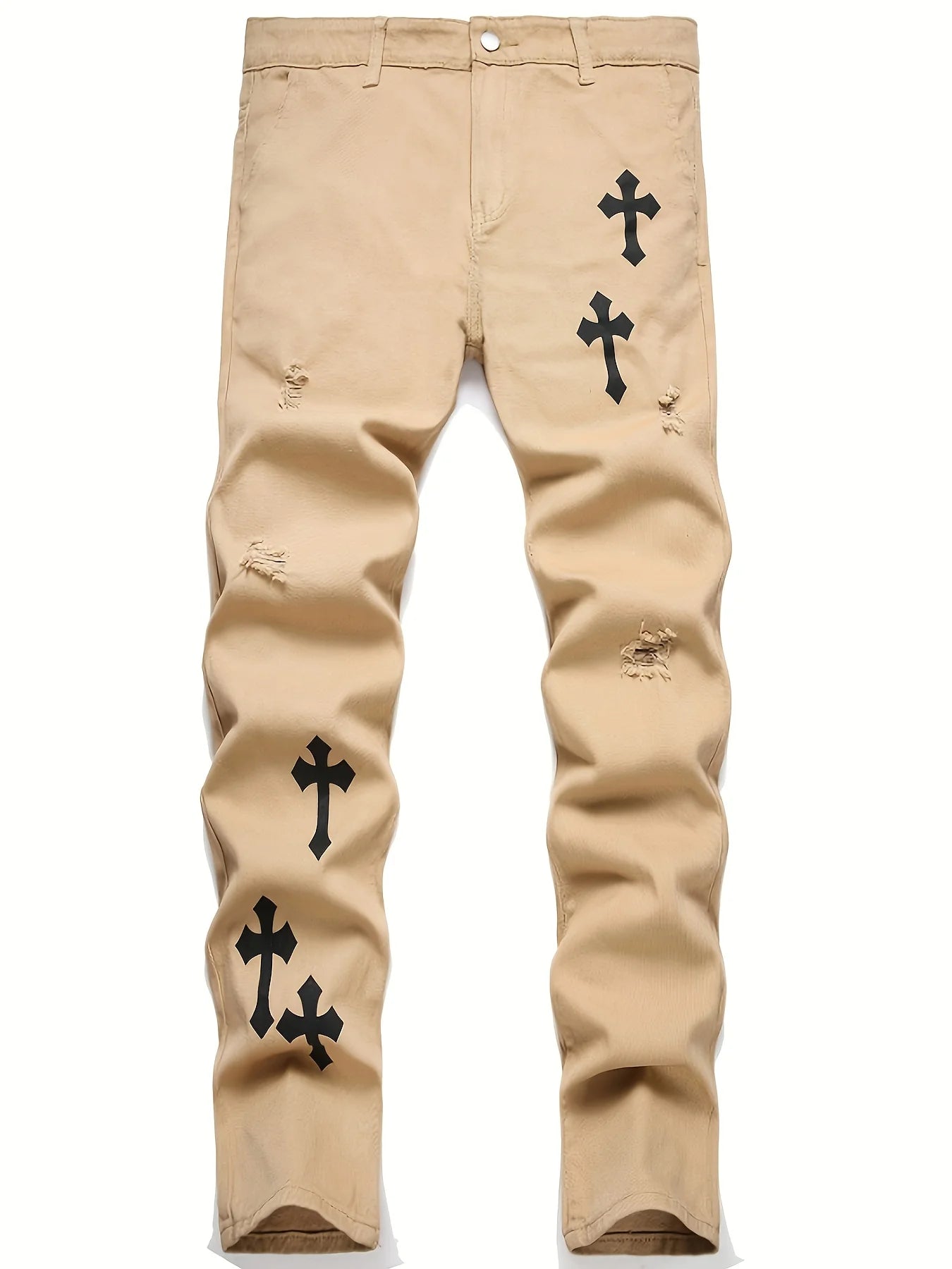 Men's Cross Print Straight Leg Jeans For Casual Everyday Wear