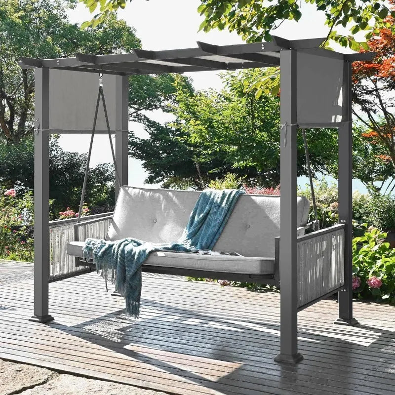 2-In-1 Convertible Porch Swing Bed With Wicker Armrests