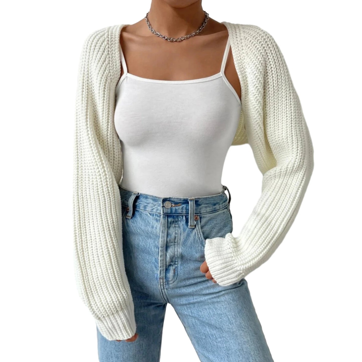 Hirigin Women's Open Front Cropped Cardigan Long Sleeve Knit