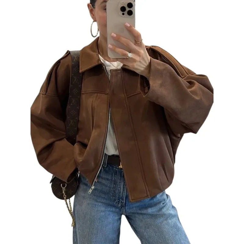 Women's Vintage Suede Jacket Loose Casual Street Style Outerwear