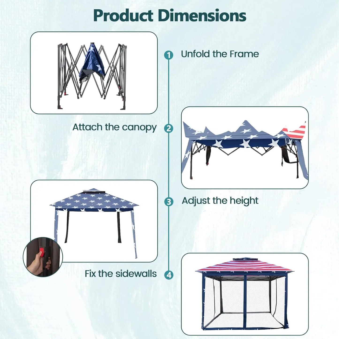 Portable Pop Up Gazebo Canopy Shelter With Mesh Netting Sidewalls