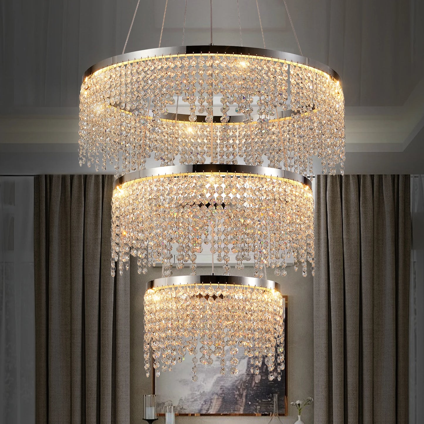 Crystal Chandelier LED Pendant Light With Adjustable Color Temperature