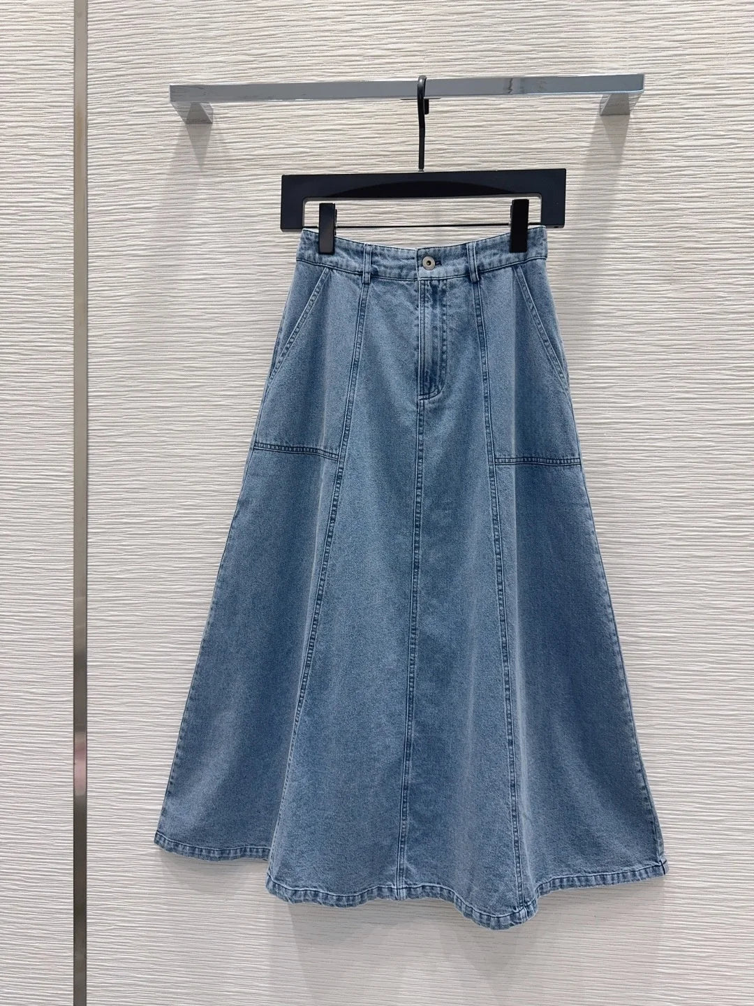 Women Denim Midi Skirt Featuring Front Zipper And Pocket Detail