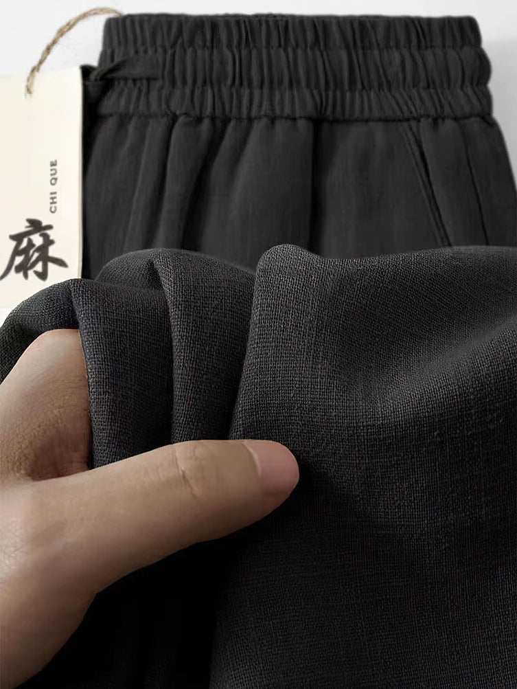 Nevettle Casual Cotton Linen Pants for Men Wide Leg Trousers
