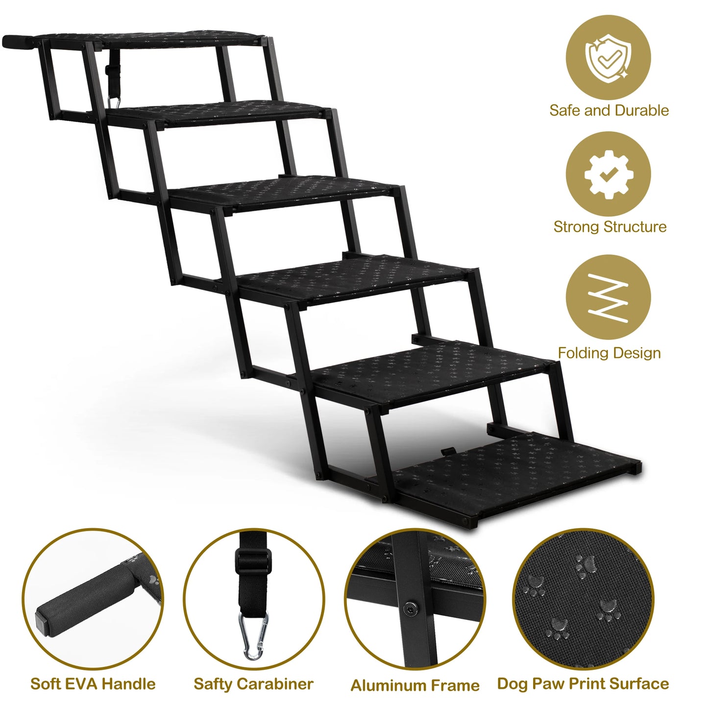 NONEDog Door Adjustable Foldable Stainless Steel Dog Stairs