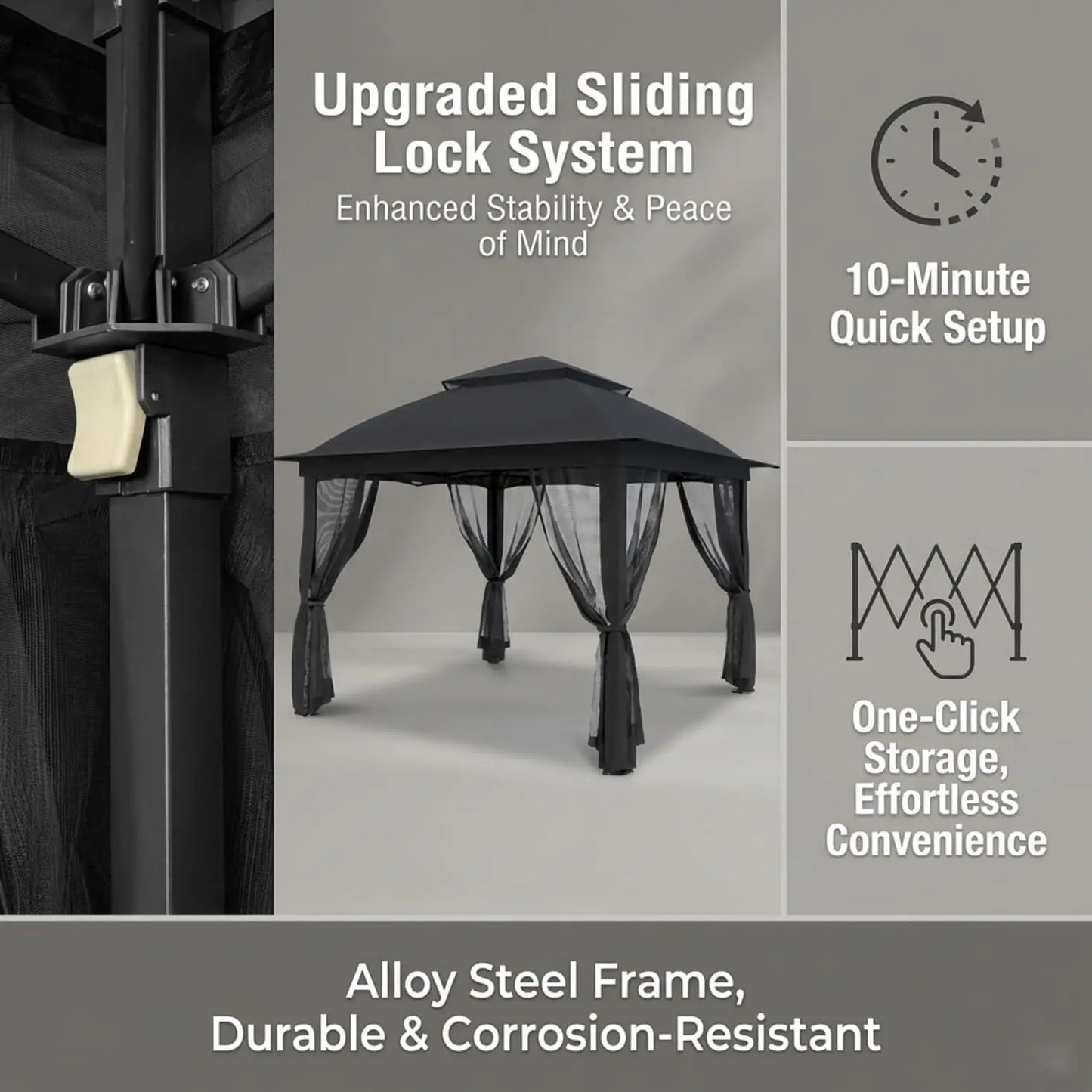 Heavy-Duty Gazebo With Mosquito Netting And Double Roofs