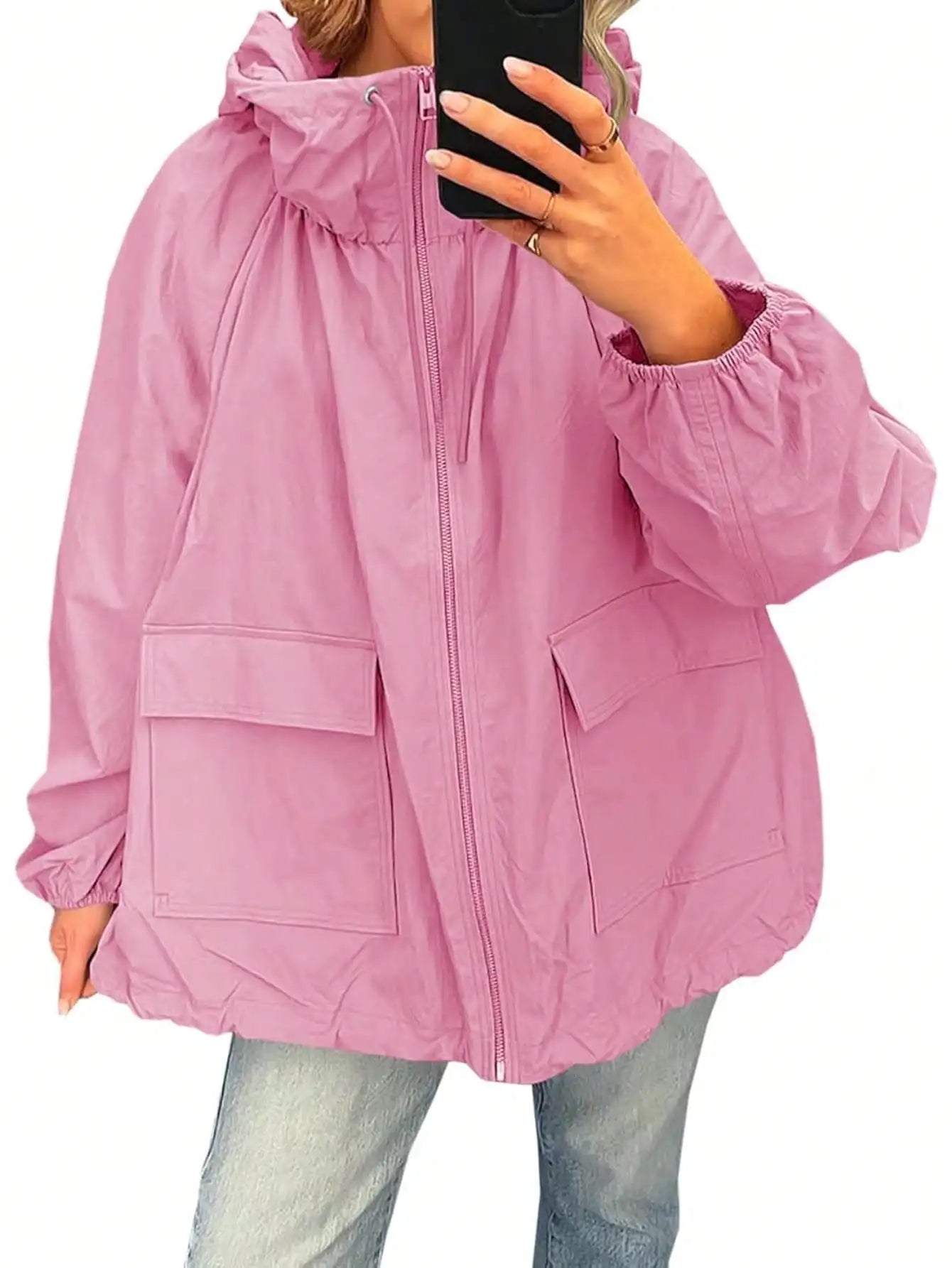 Women Waterproof Lightweight Hooded Nylon Windbreaker Jacket