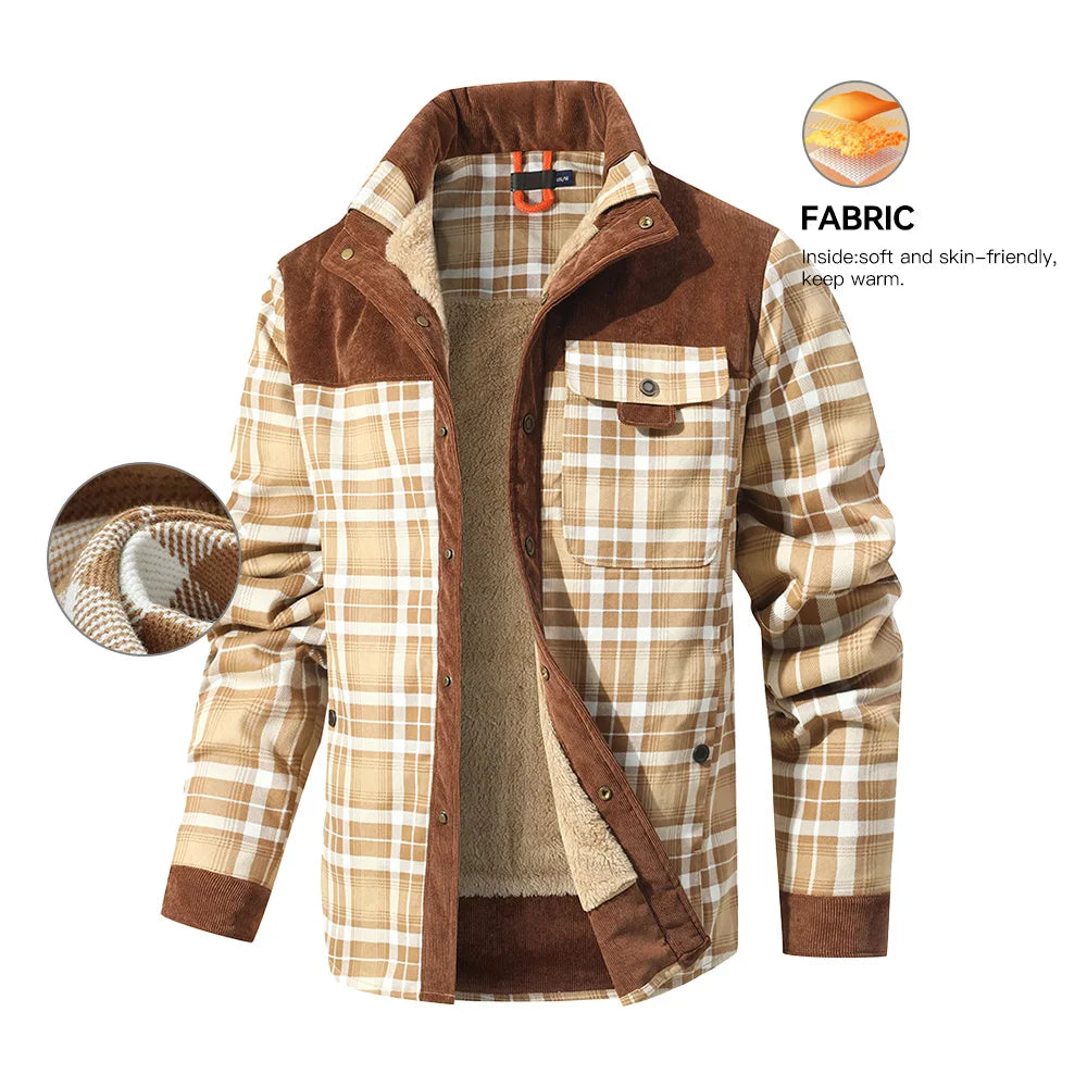 Men's Winter Windproof Bomber Jacket With Plaid Sherpa Lined Flannel