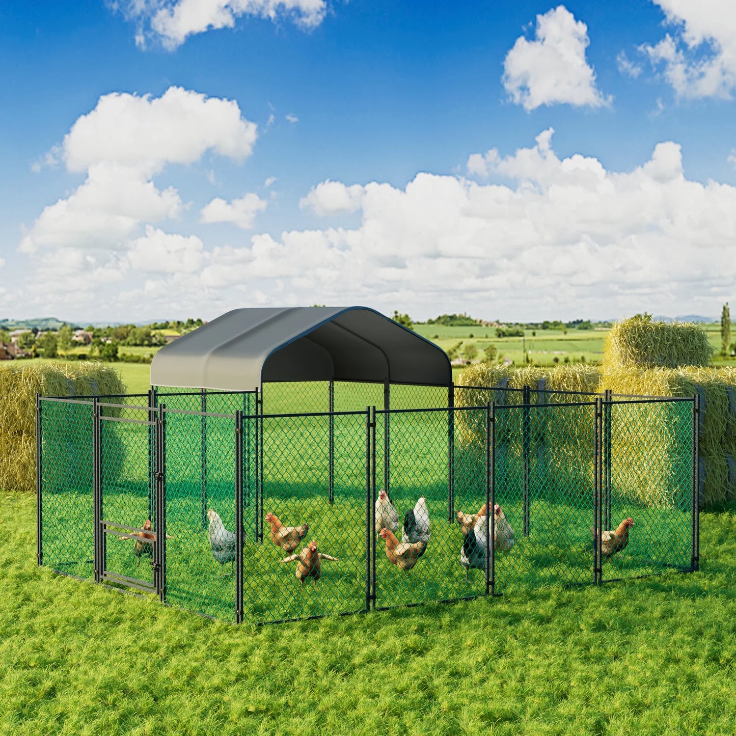 Portable Metal Chicken Coop With Covered Run For Backyard