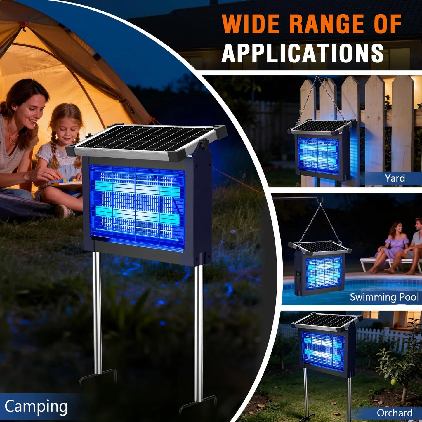 Solar Outdoor Bug Zapper Cordless Rechargeable Mosquito Guard