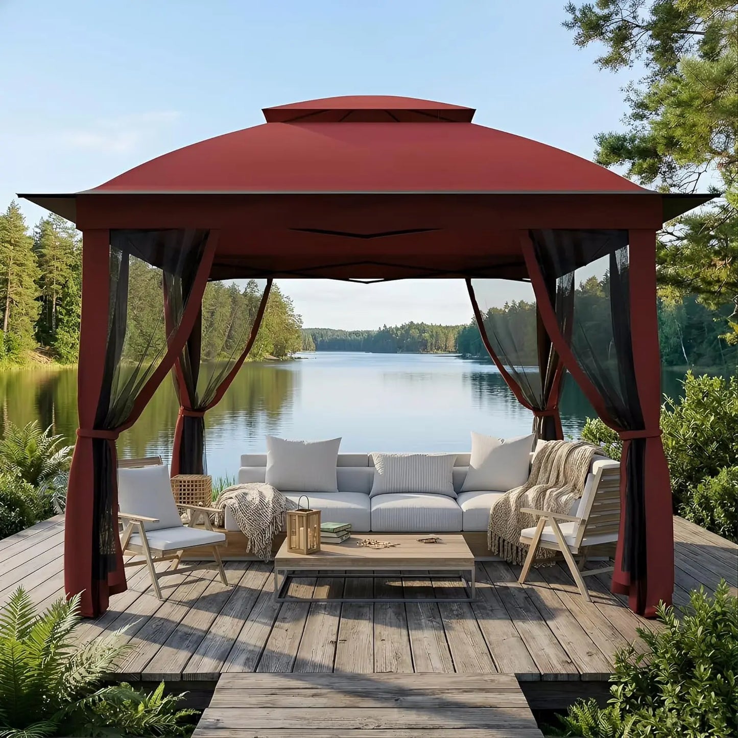 Heavy-Duty Gazebo With Mosquito Netting And Double Roofs