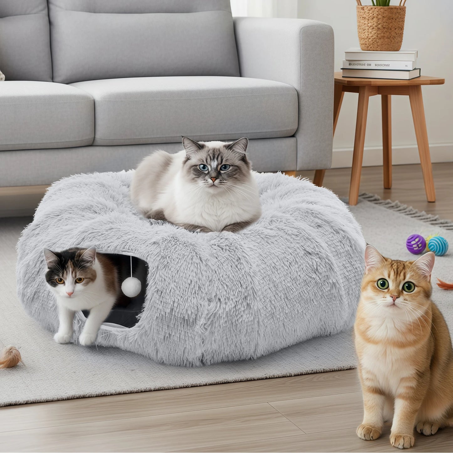 JHK Doughnut Cat Tunnel Bed With Plush Interior For Pets