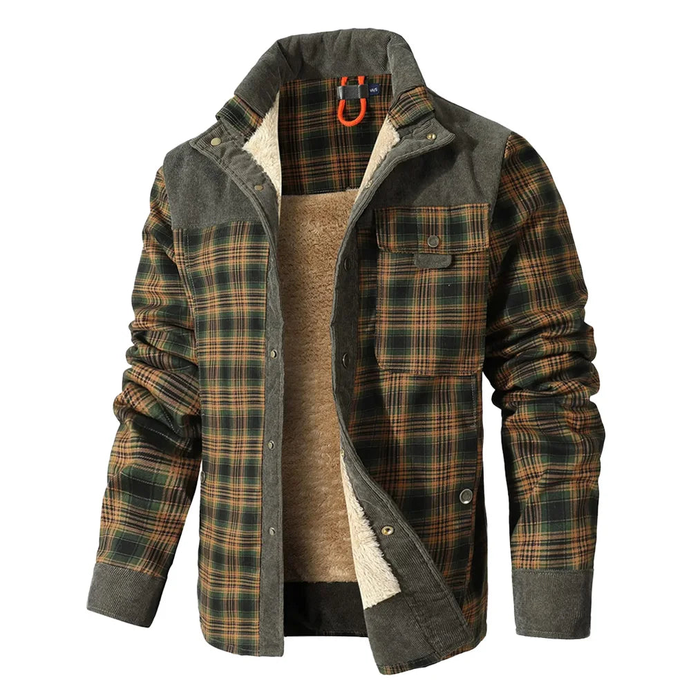 Men's Winter Windproof Bomber Jacket With Plaid Sherpa Lined Flannel
